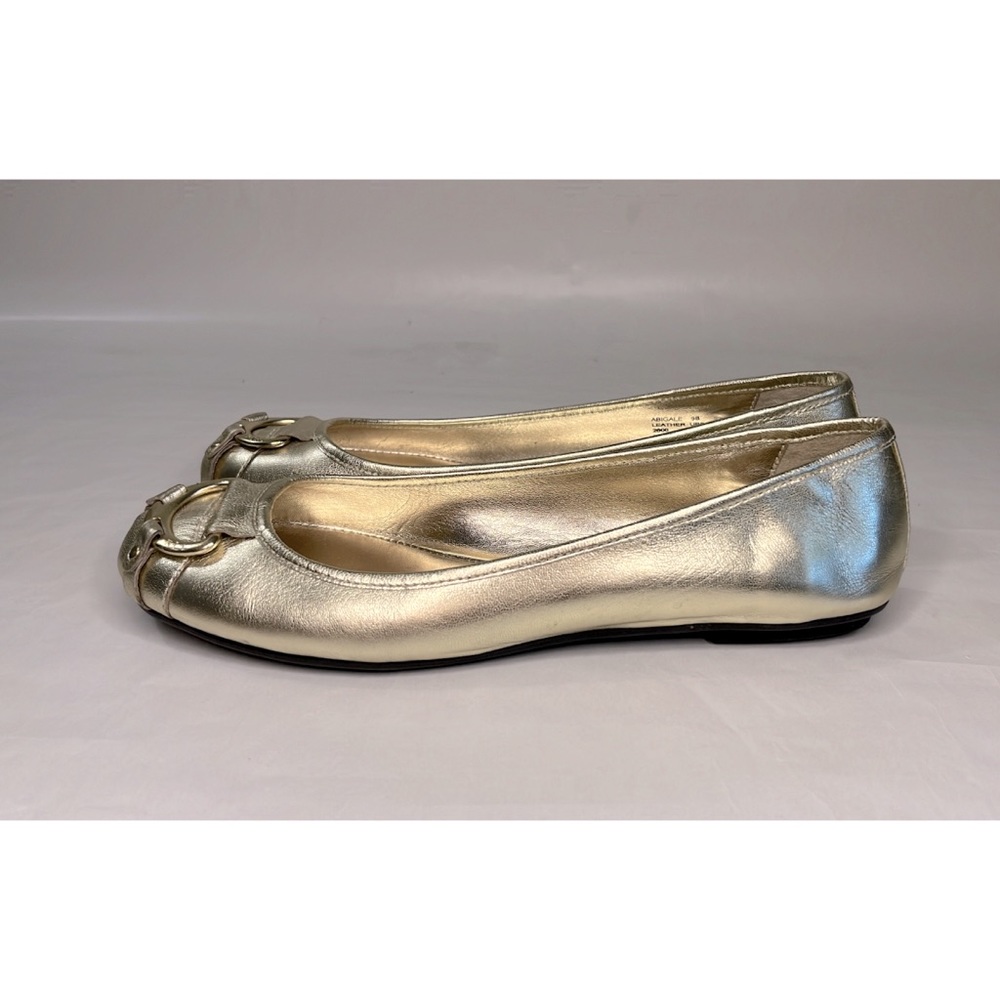 Ralph Lauren Gold Leather Flat w/ Logo Hardware - Picture 4 of 7